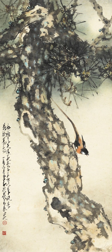 FLYCATCHER ON A PINE TREE by Zhao Shao'ang