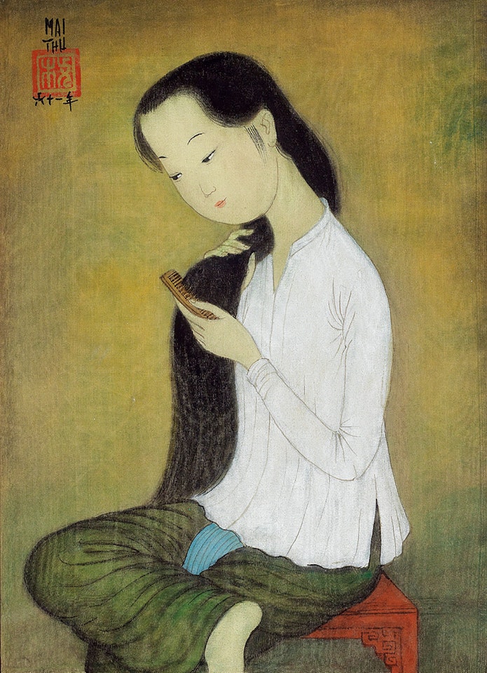 JEUNE FILLE PEIGNANT LES CHEVEUX (YOUNG GIRL COMBING HAIR) by Mai Trung Thu