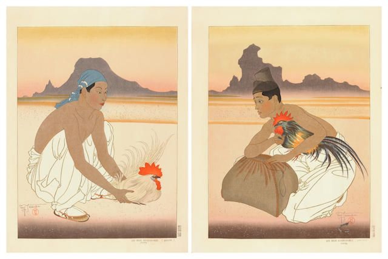 Les Deux Adversaires (gauche), Corée (The Two Adversaries, left, Korea); Les Deux Adversaires (droite), Corée (The Two Adversaries, right, Korea) by Paul Jacoulet