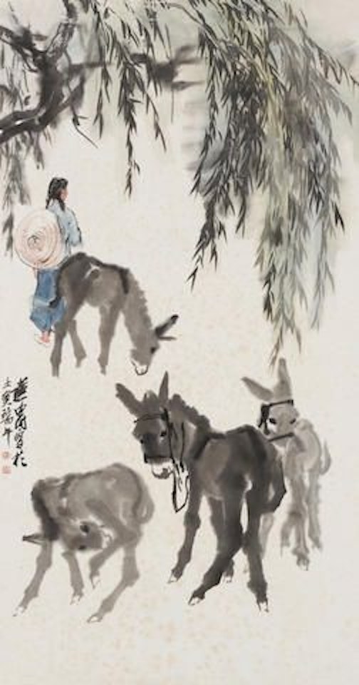 A Girl with Four Donkeys by Huang Zhou