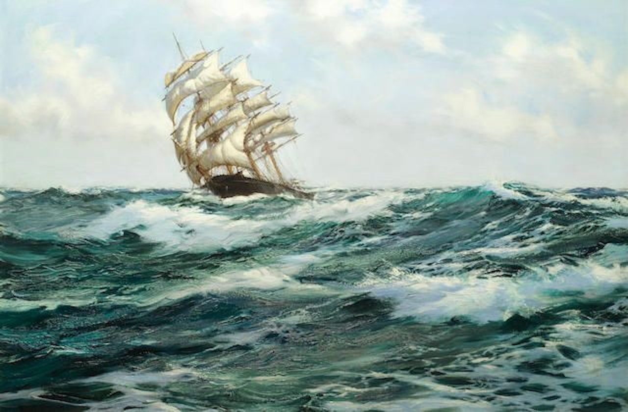 Eddying Foam: Young Australia riding the heavy ocean swell by Montague Dawson