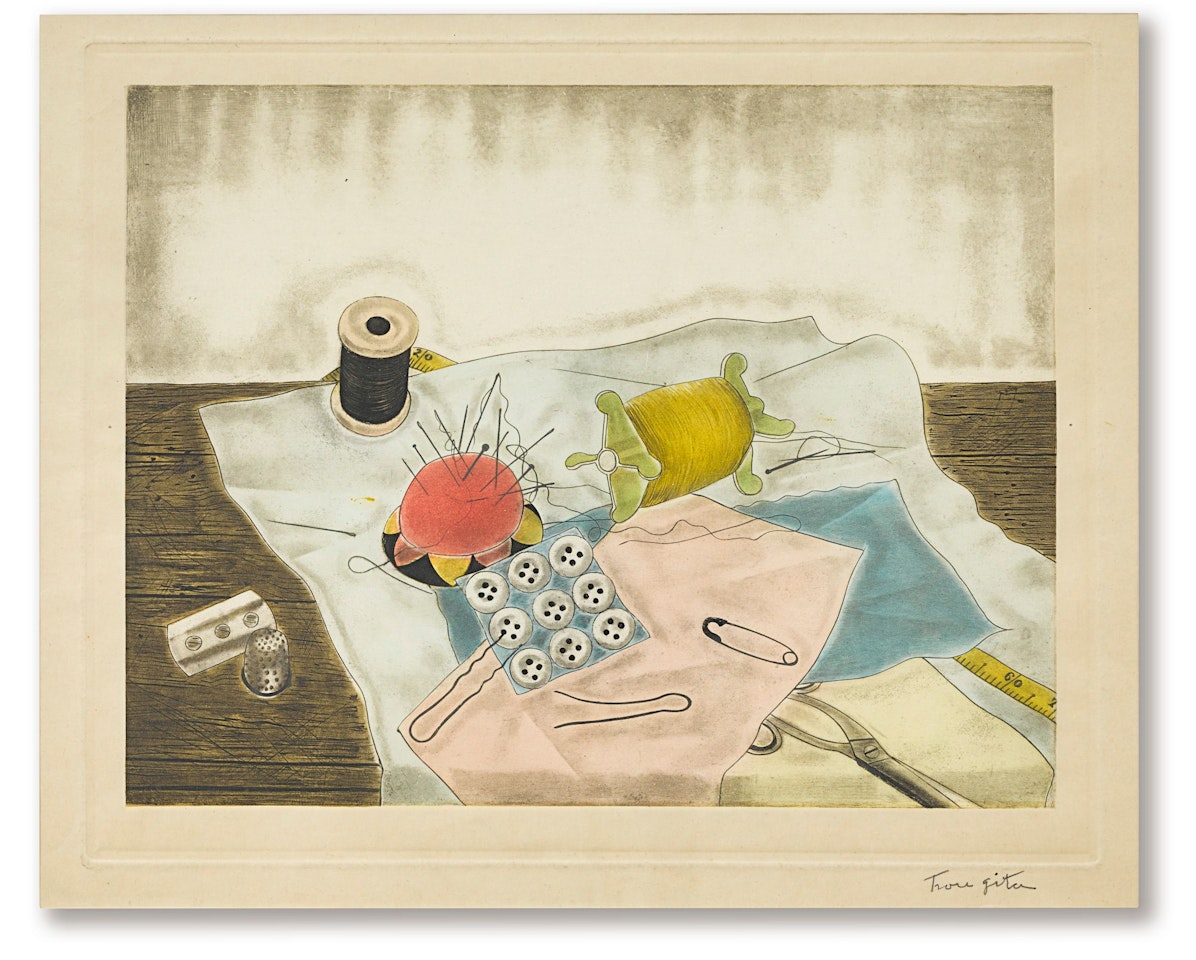 NATURE MORTE AUX FILS ET AUX BOUTONS by Leonard Tsuguharu Foujita