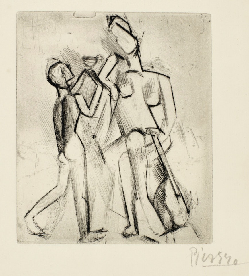 DEUX FIGURES NUES: FEMME À LA GUITARE ET GARÇON À LA COUPE (B. 17; BA. 21) by Pablo Picasso