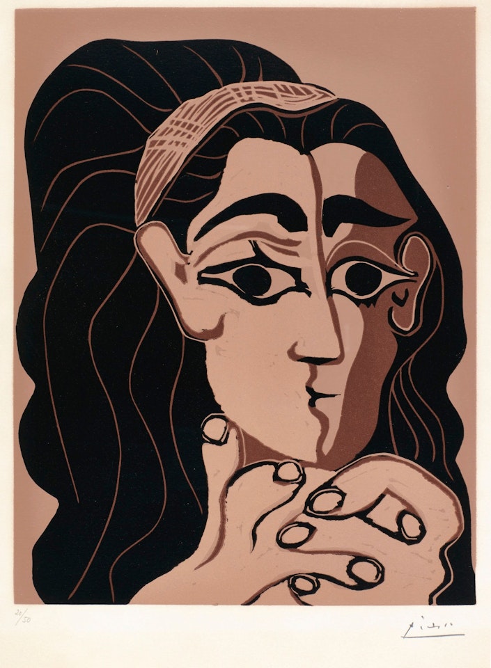 PORTRAIT DE JACQUELINE AU BANDEAU, ACCOUDÉE (B. 1081; BA. 1306; PP. L-127) by Pablo Picasso