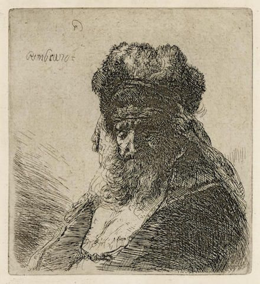 Bearded Old Man in a High Fur Cap, with Eyes Closed by Attributed to Rembrandt Harmensz van Rijn