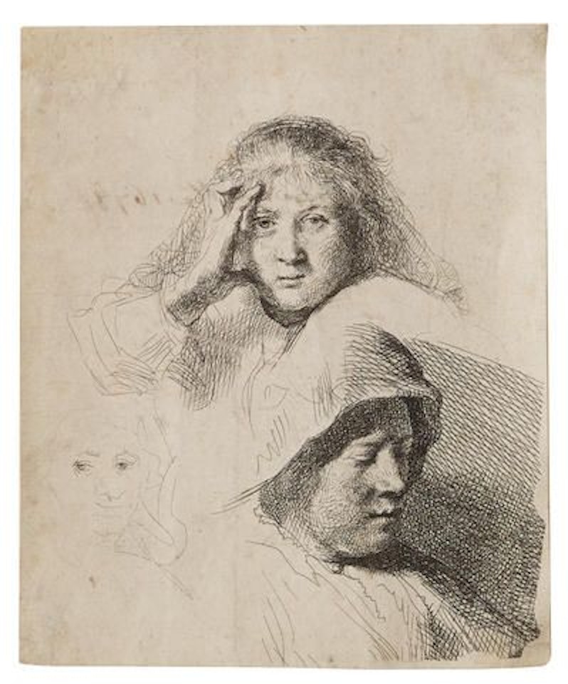Three Heads of Women by Attributed to Rembrandt Harmensz van Rijn