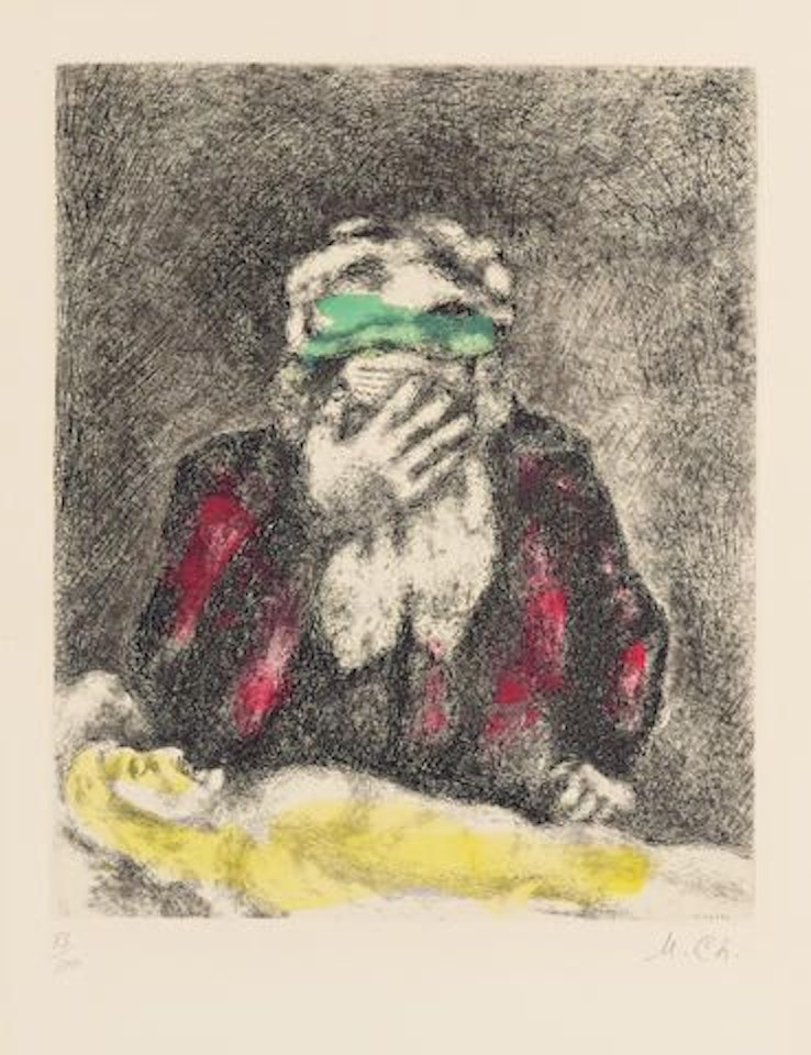 Abraham pleurant Sara; Josue et la pierre de sichem; Élie et la veuve de Sarepta; Enfant ressuscité par Élie; Vocation d'Ezéchieli by Marc Chagall