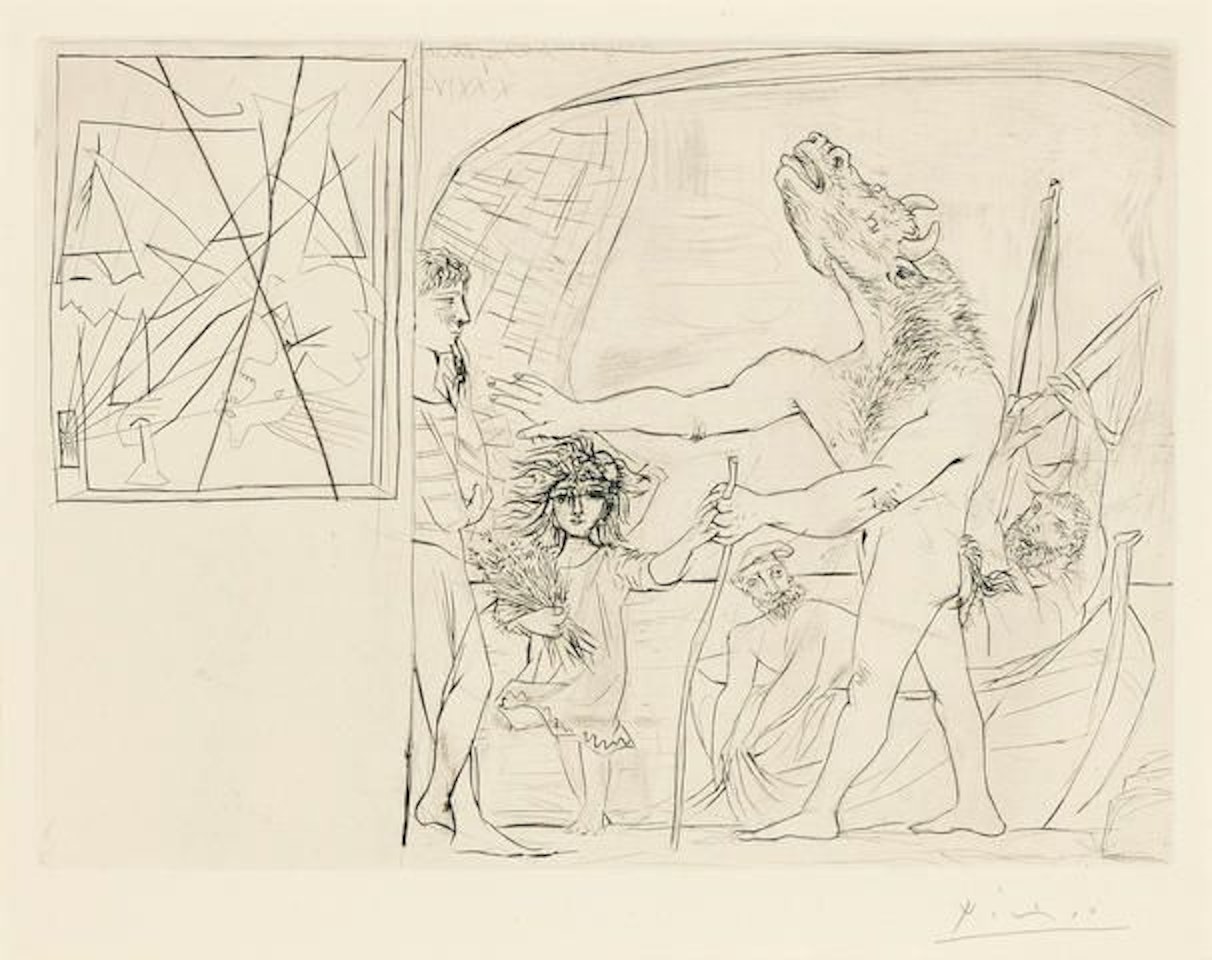 Minotaure aveugle guidé par une petite fille aux fleurs, from La Suite Vollard by Pablo Picasso