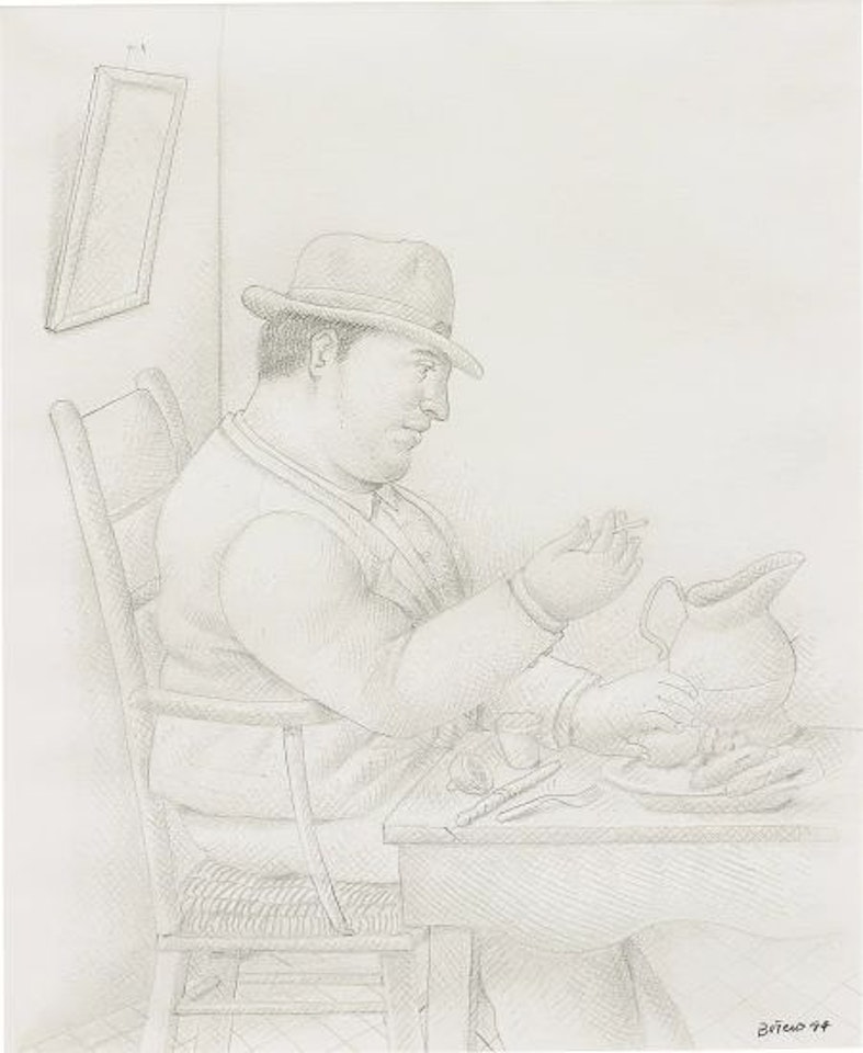 Man at Table by Fernando Botero