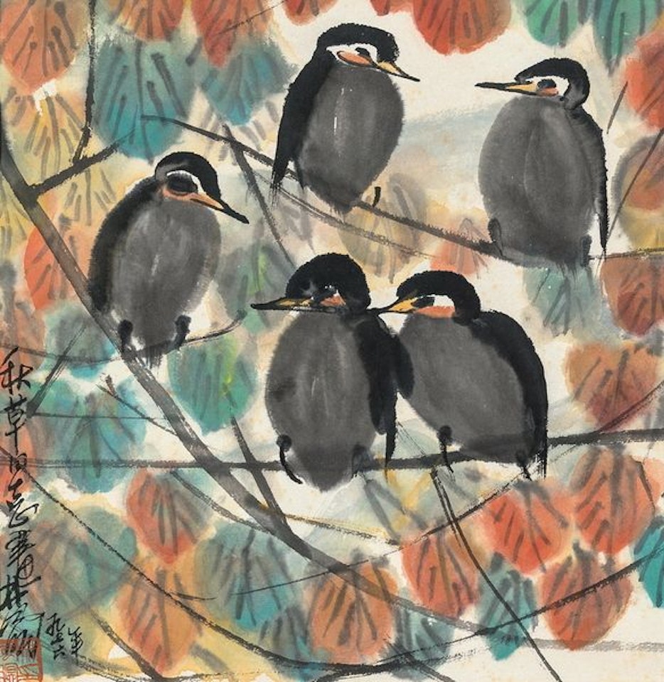Red Leaf Bird by Lin Fengmian