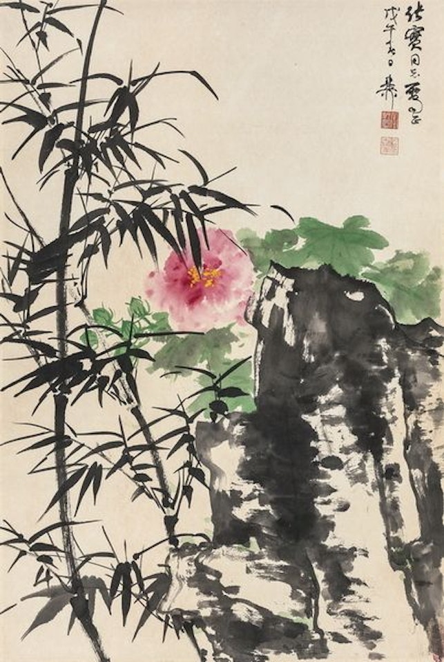 Bamboo stone hibiscus by Xie Zhiliu