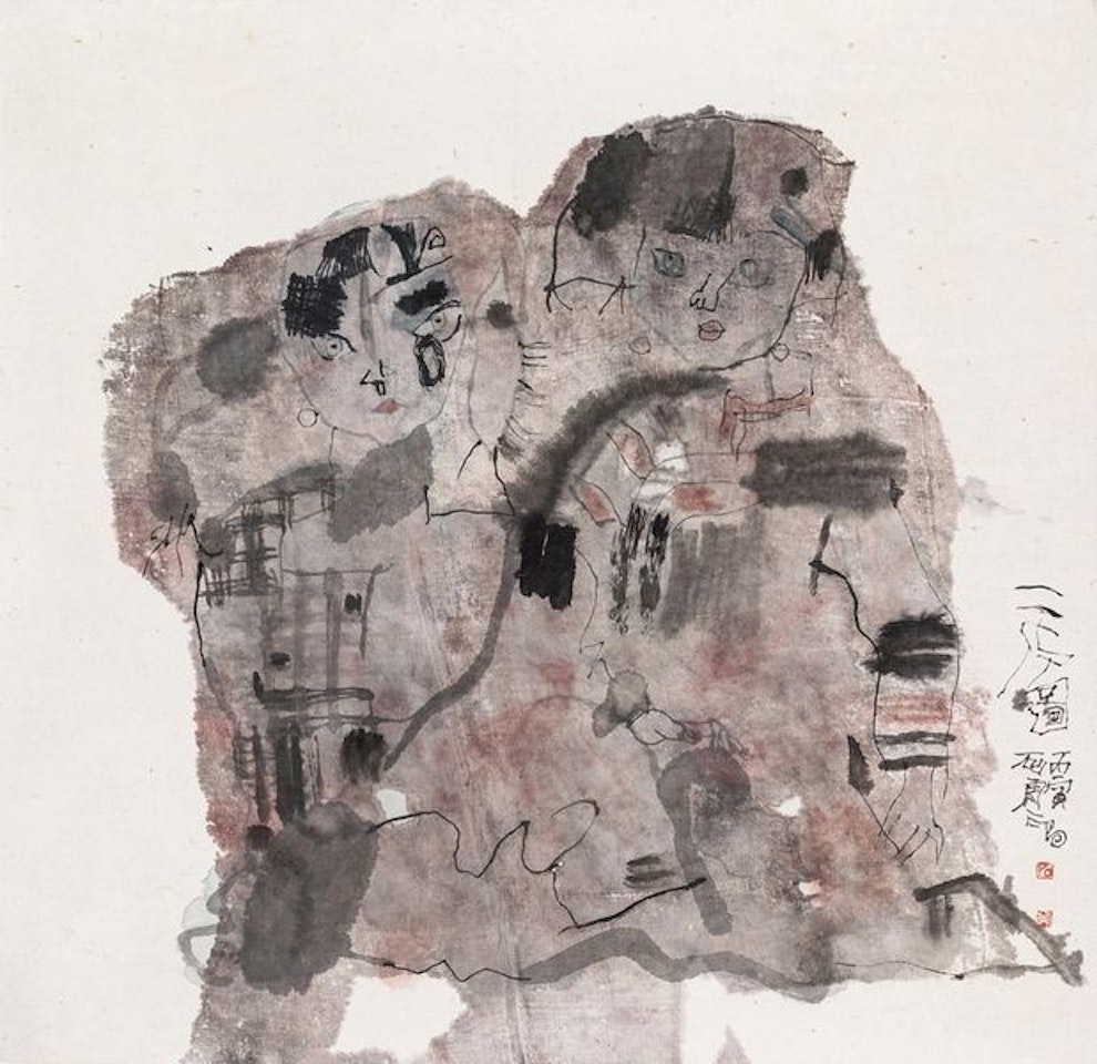 Two female figures by Shi Hu