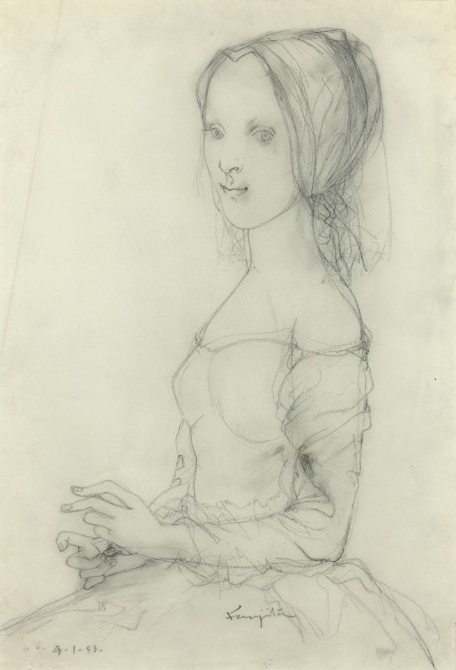 Young woman with a headdress by Leonard Tsuguharu Foujita