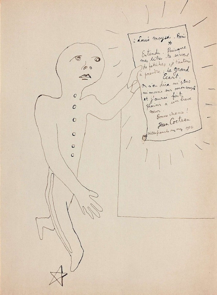 Groom with an authorization from Jean Cocteau to Louis Moyses in a box in the form of parchment, to name his establishment "The Great Difference" by Jean Cocteau