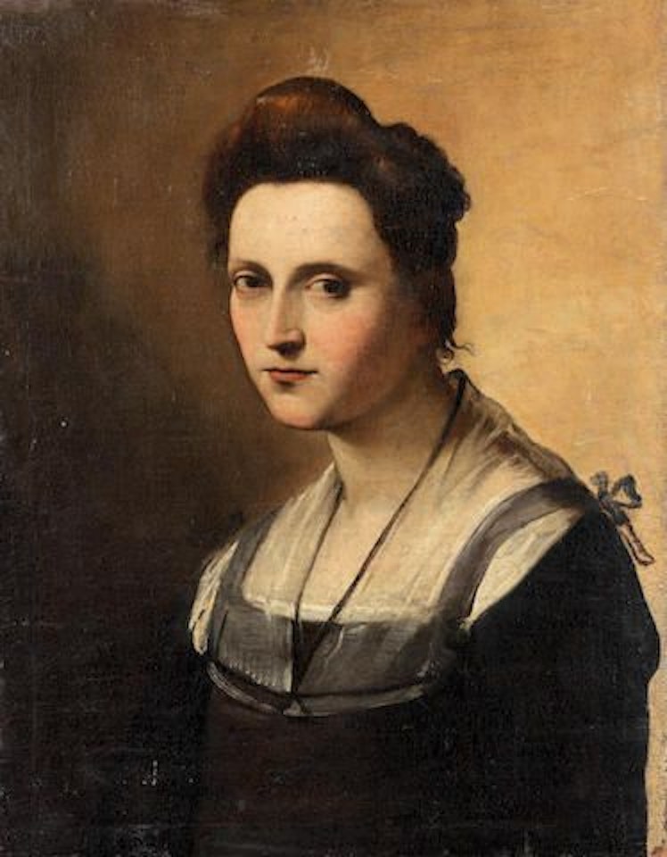 Portrait of a lady, bust-length, in a dark blue dress by Florentine School