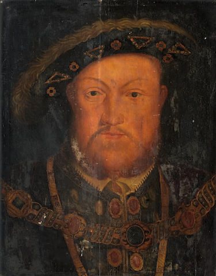 Portrait of King Henry VIII, bust-length, in jewelled robes by English School