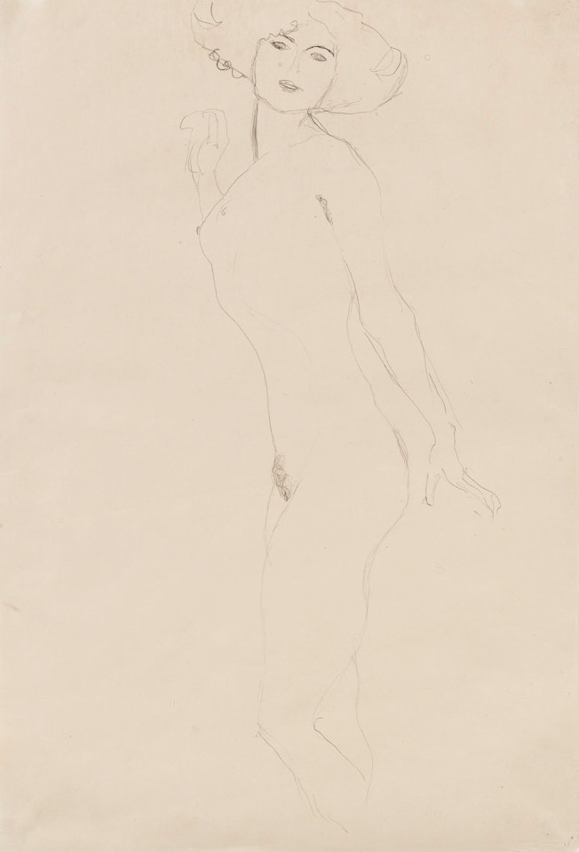 DEN BETRACHTER ANBLICKENDER MÄDCHENAKT (STANDING NUDE LOOKING AT US) by Gustav Klimt