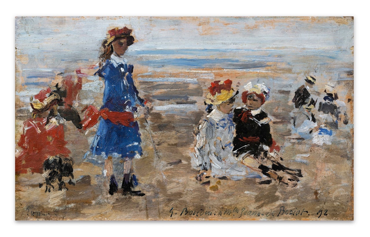 LES ENFANTS DE BÉRIOT SUR LA PLAGE by Eugène Boudin