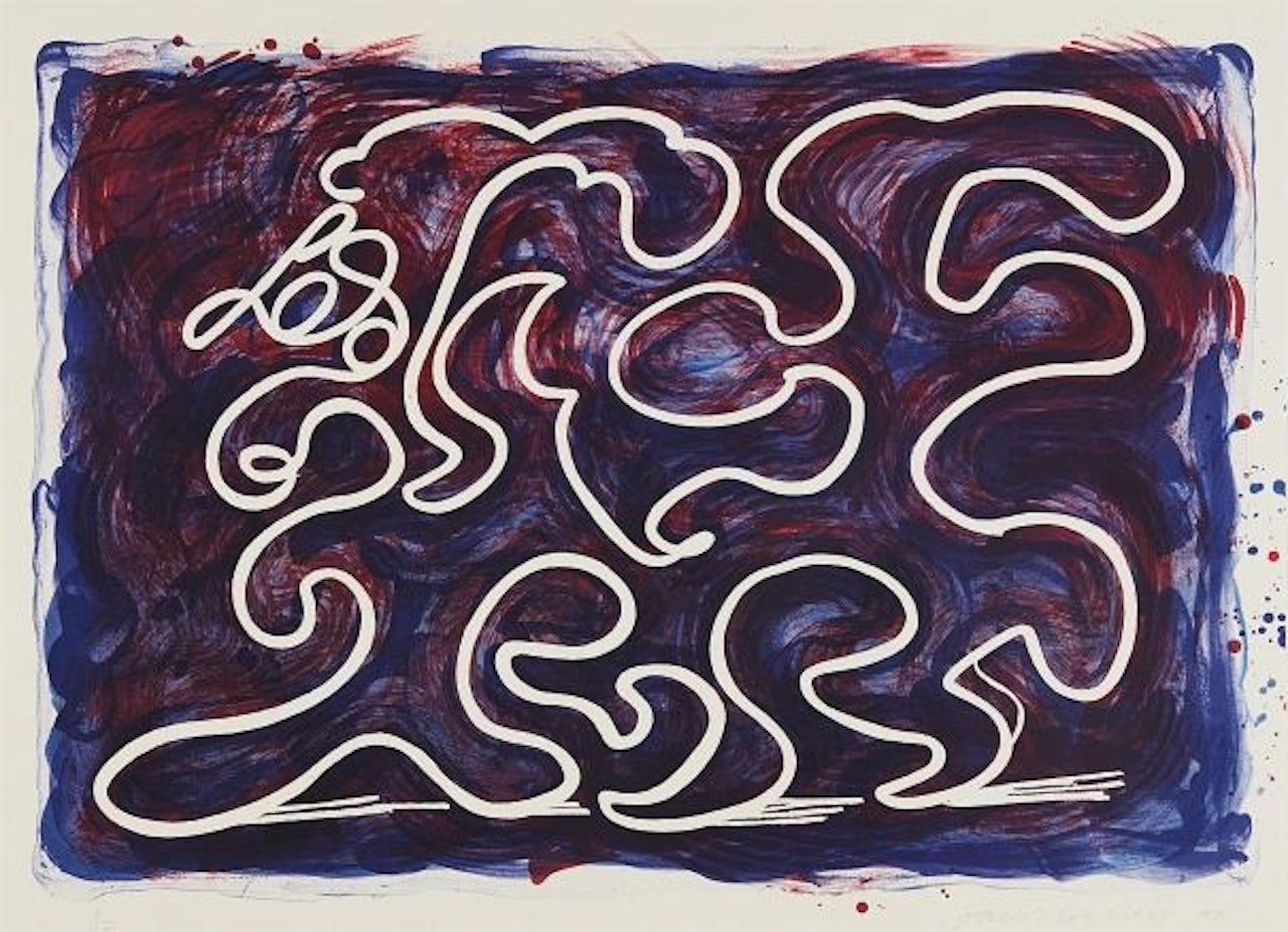 White Lines Dancing in Printing Ink by David Hockney