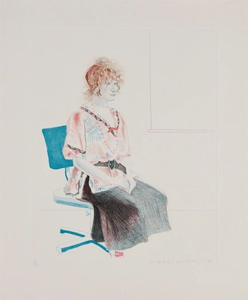 Celia Seated on an Office Chair by David Hockney