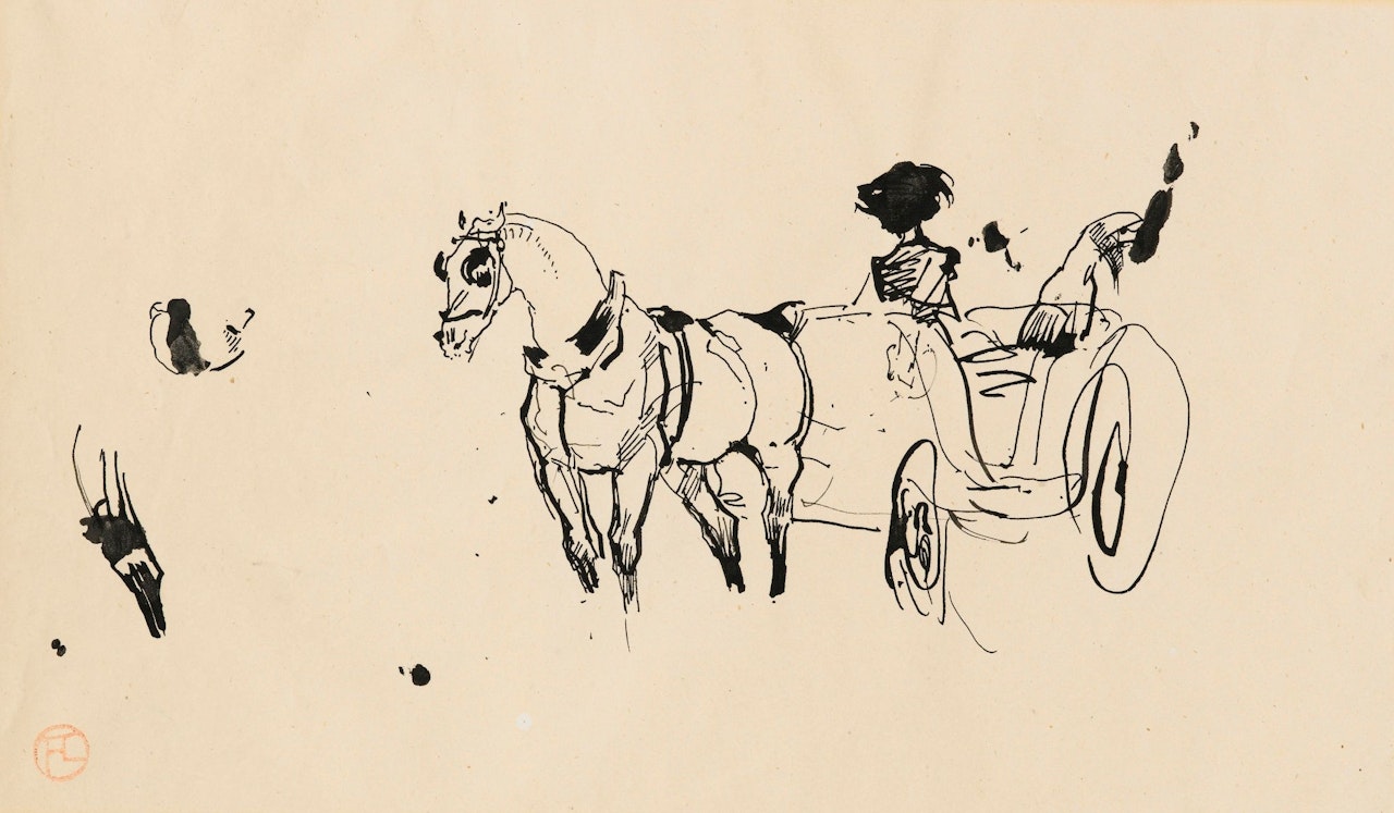 PAGE D'ALBUM : VOITURE ATTELÉE by Henri de Toulouse-Lautrec