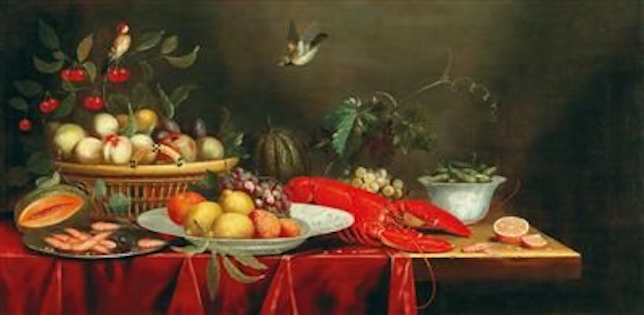 A still life with fruit and a lobster by Pseudo Simons