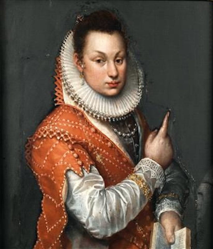 Portrait of a Lady wearing a ruff, holding a book in her left hand by Lavinia Fontana