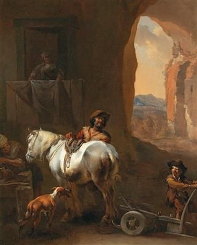 A stable interior by Nicolaes Pietersz Berchem