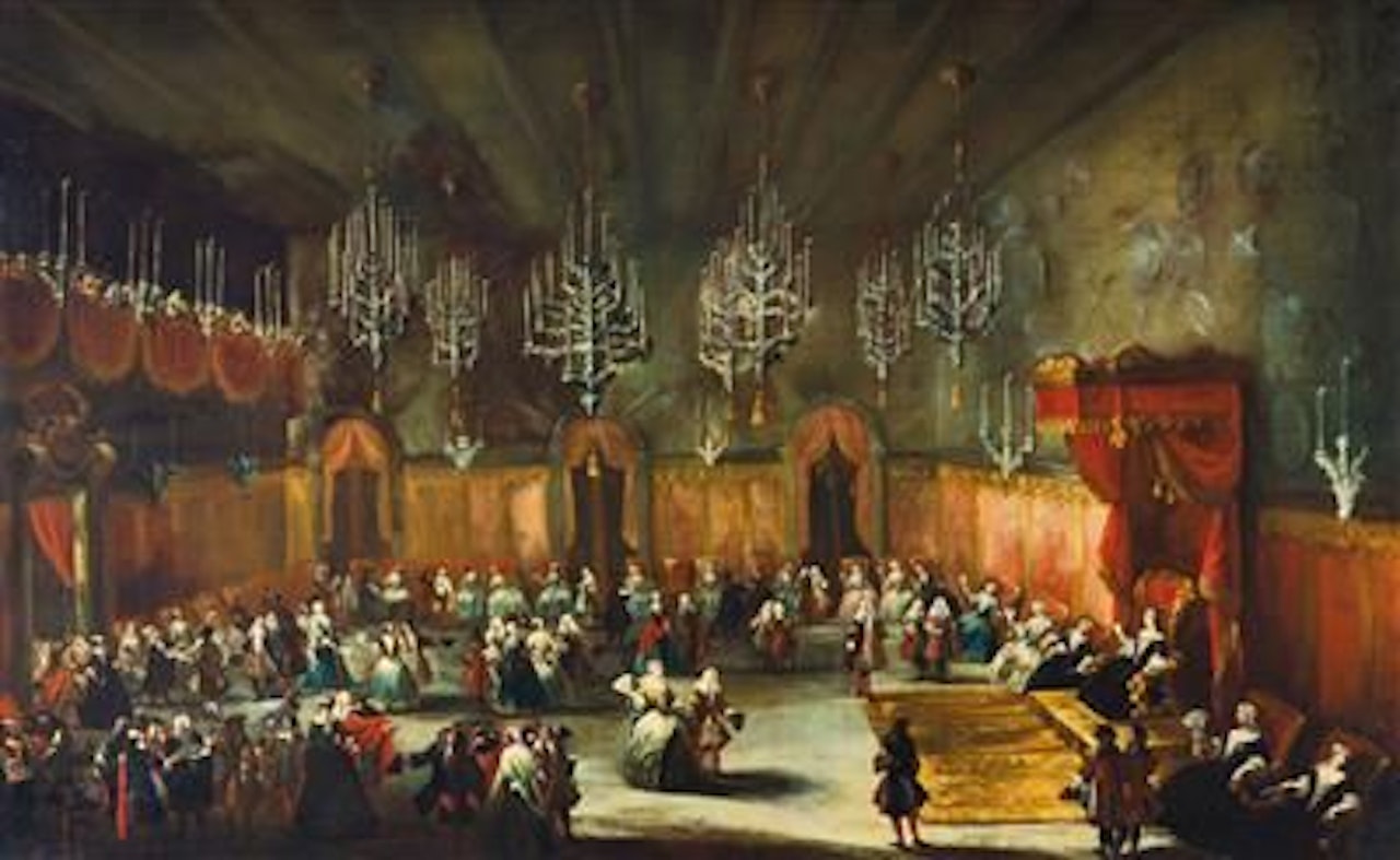 A ball in honour of Anna Maria Luisa de’ Medici, Electress Palatine and daughter of the Grand Duke Cosimo III of Tuscany by Antonio Stom