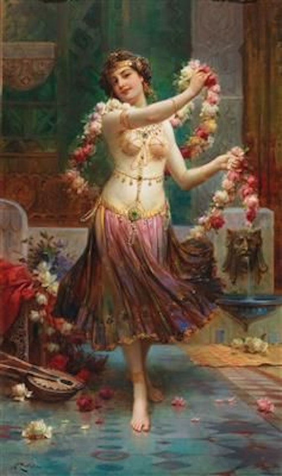 An Oriental beauty with roses by Hans Zatzka