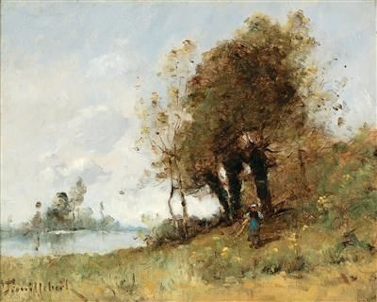 A river landscape by Paul Désiré Trouillebert