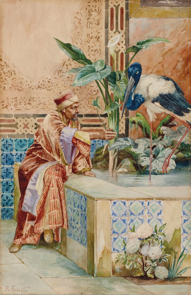Fountain with Man and Stork by Rudolf Ernst