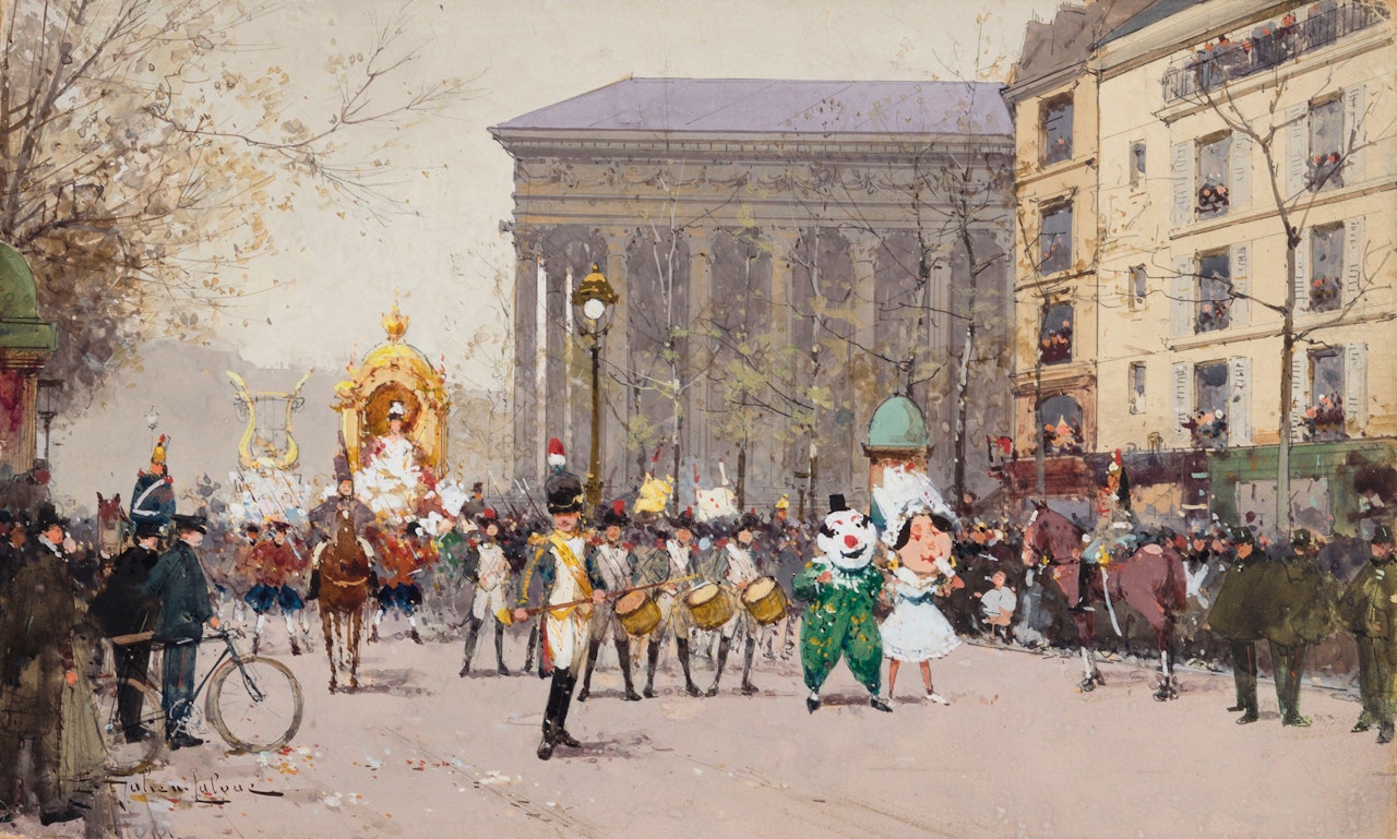 Défilé de carnaval à la Madeleine by Eugene Galien-Laloue