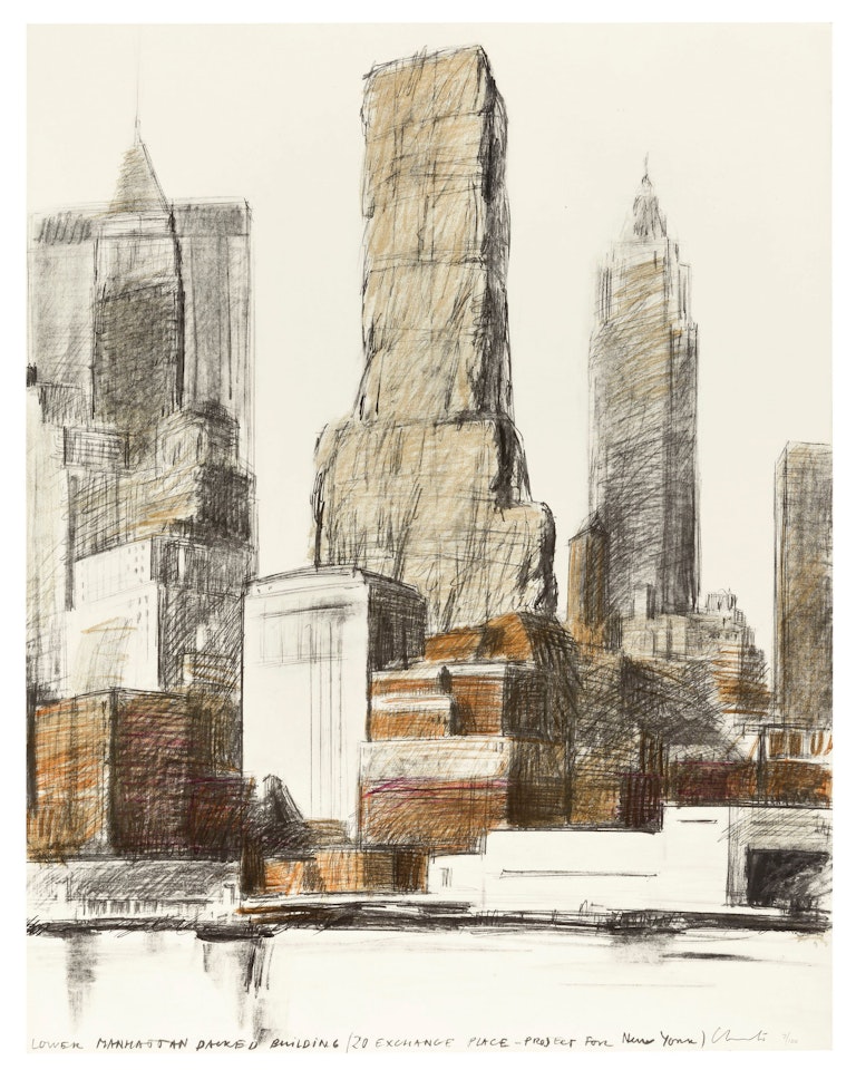 Lower Manhattan Packed Building, 20 Exchange Place, Project for New York by Christo