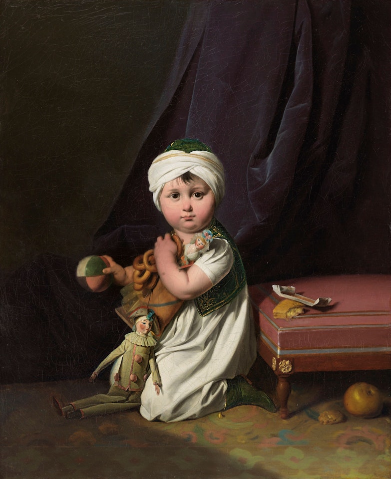Portrait of a child in exotic costume playing with toys, full-length, possibly Oscar Bernadotte (1799-1859), future King of Sweden by Louis-Leopold Boilly