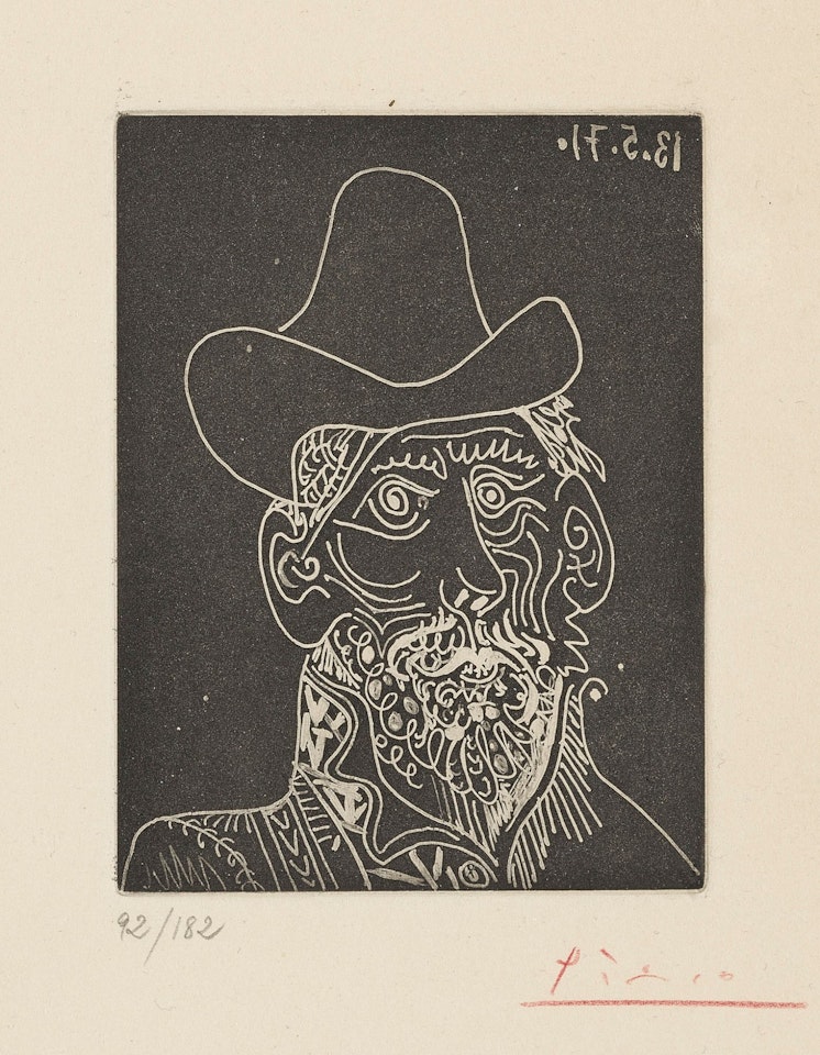 BUSTE D'HOMME BARBU AU CHAPEAU (B. 2014; BA. 1989; C. BKS. 151) by Pablo Picasso