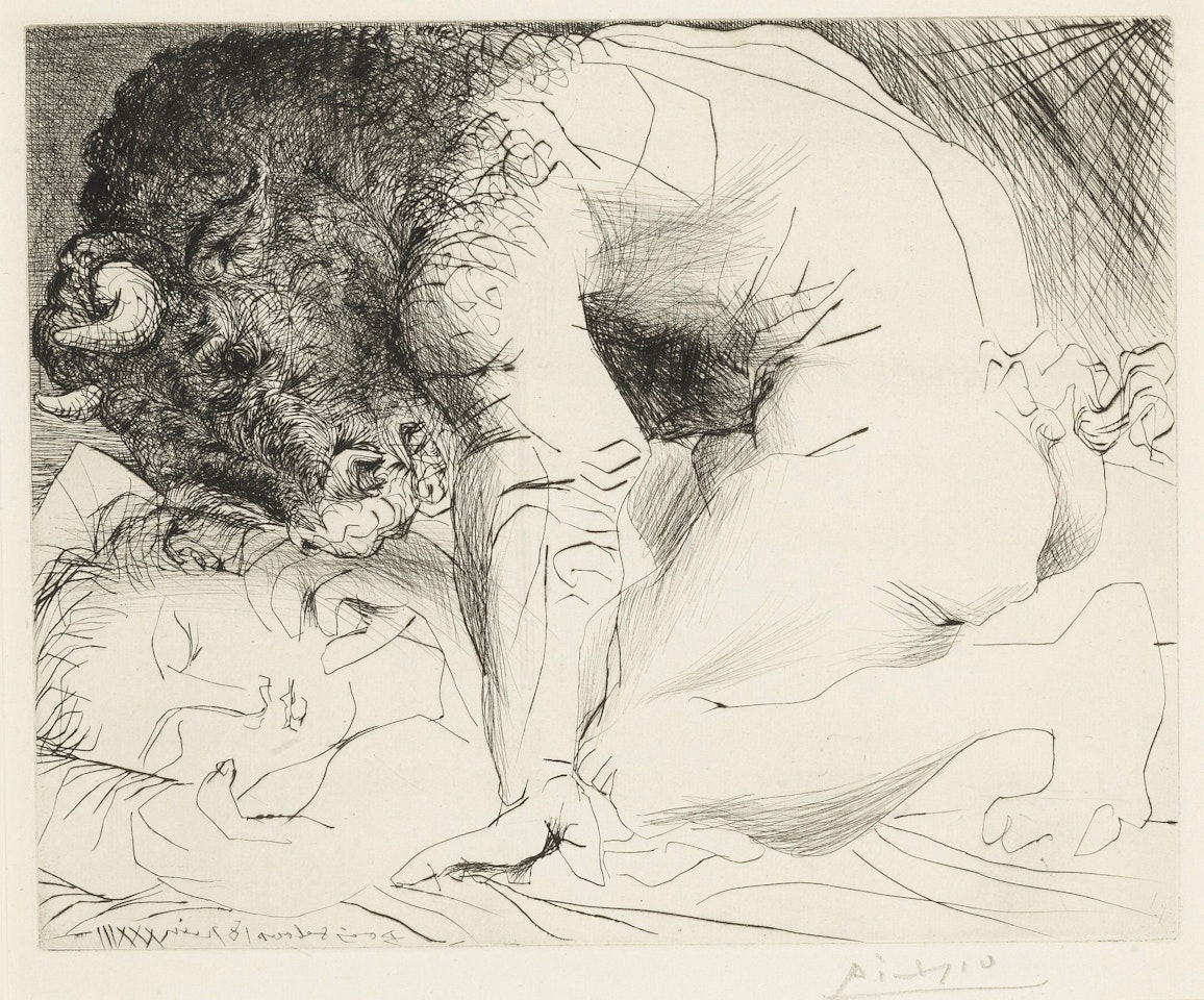 MINOTAURE CARESSANT DU MUFFLE LA MAIN D'UNE DORMEUSE (B. 201; BA. 369) by Pablo Picasso