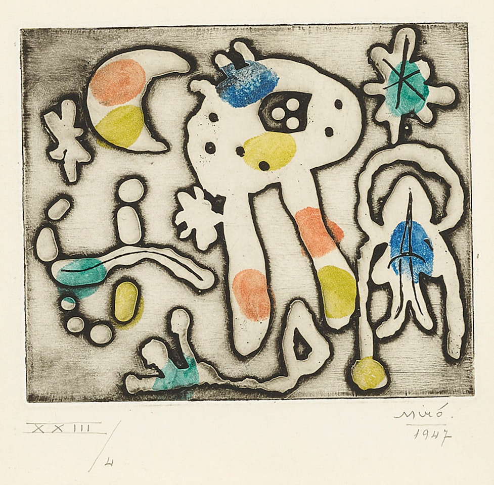 FEMMES ET OISEAU DEVANT LA NUIT AND FEMMES ET OISEAU DEVANT LA LUNE (D. 47-48) by Joan Miró