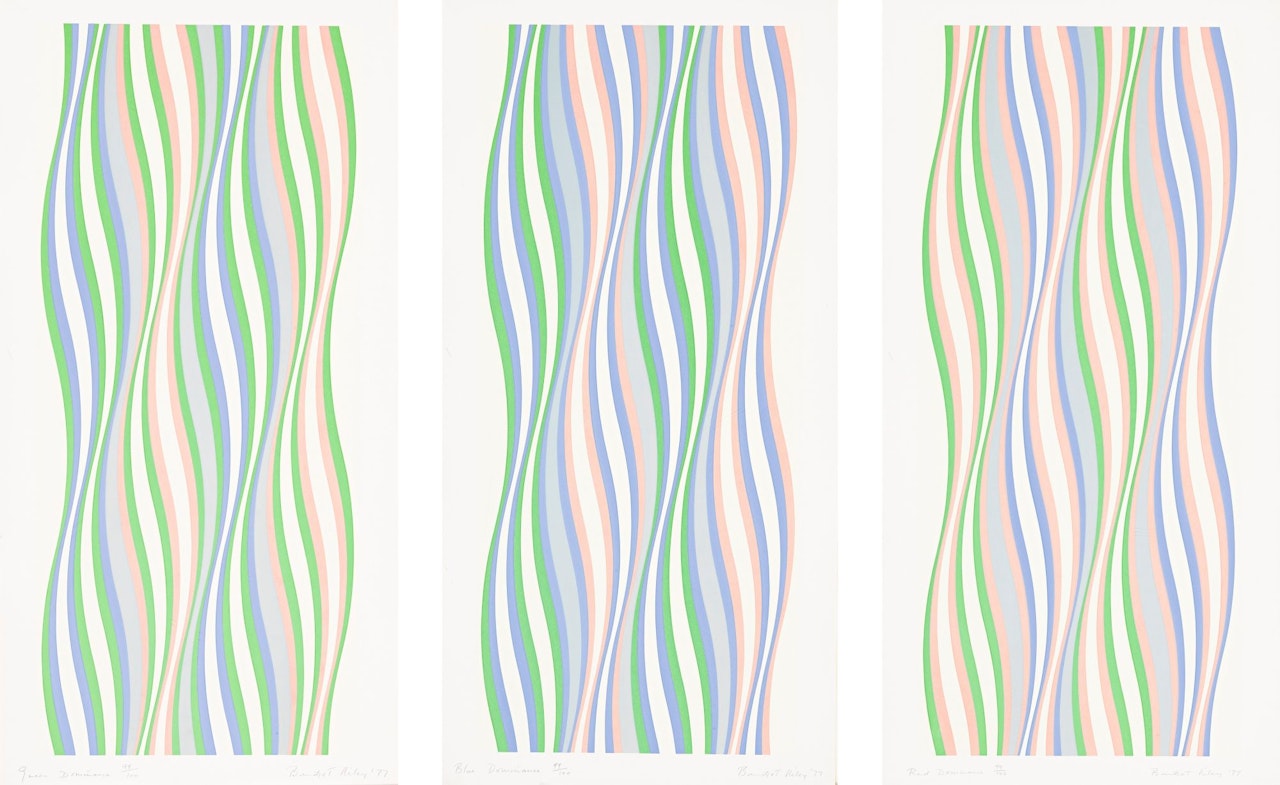 GREEN DOMINANCE; BLUE DOMINANCE;  AND RED DOMINANCE (SCHUBERT 22 - 24) by Bridget Riley