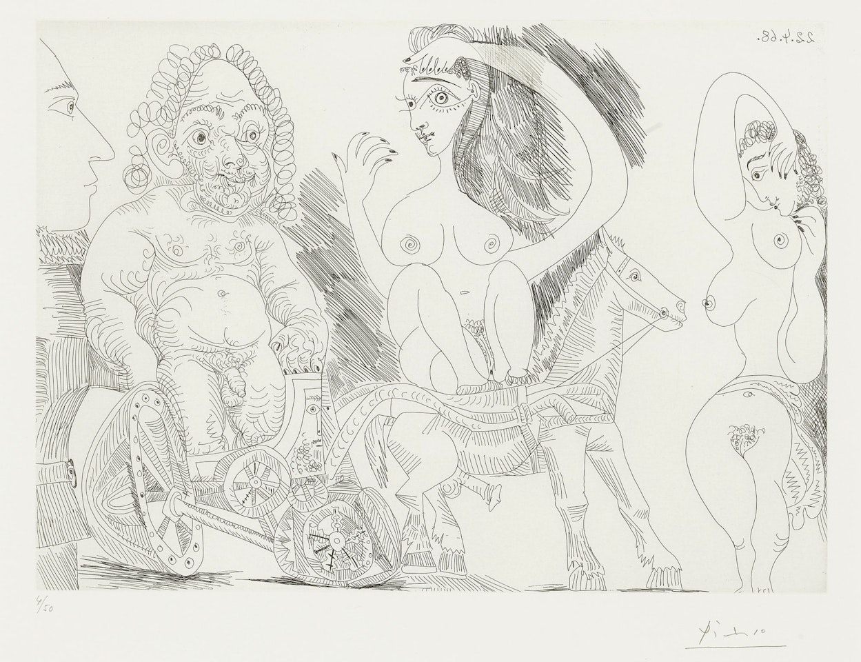 CHAR ROMAIN AVEC VIEIL ATHLÈTE, ÉCUYÈRE, ODALISQUE ET SPECTATEUR (B. 1527; BA. 1543) by Pablo Picasso