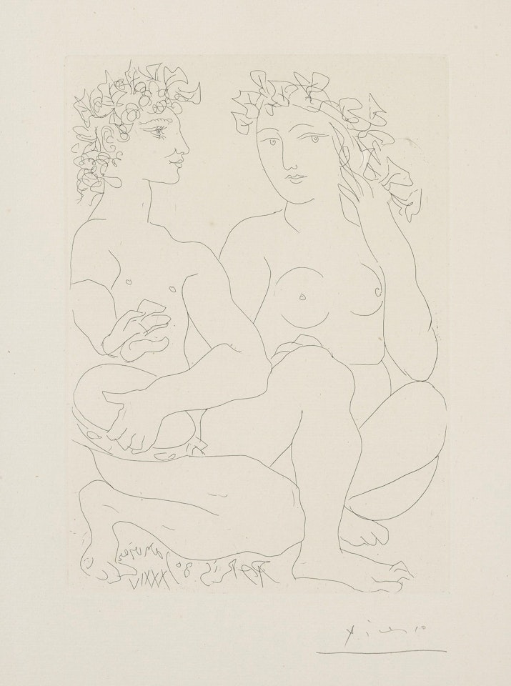 JEUNE BACCHUS AU TAMBOURIN AVEC UNE BACCHANTE (B. 212; BA. 411) by Pablo Picasso