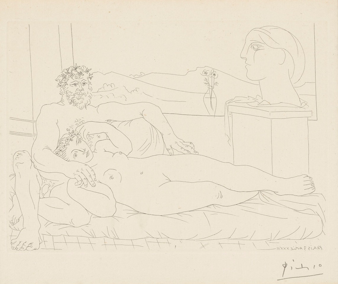 VIEUX SCULPTEUR ET JEUNE MODÈLE AVEC LE PORTRAIT SCULPTÉ DU MODÈLE (B. 172; BA. 325) by Pablo Picasso