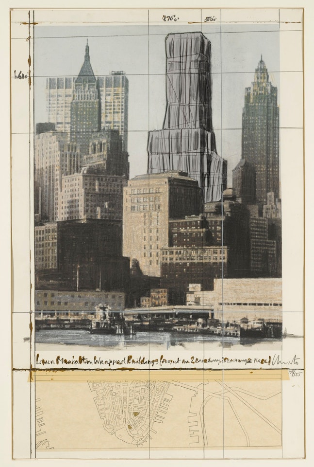 LOWER MANHATTAN WRAPPED BUILDINGS, PROJECT FOR 2 BROADWAY, 20 EXCHANGE PLACE (S. 150) by Christo