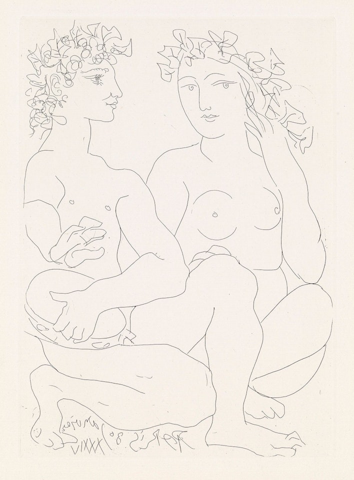 Jeune Couple Accroupi, L'homme Avec Un Tambourin by Pablo Picasso