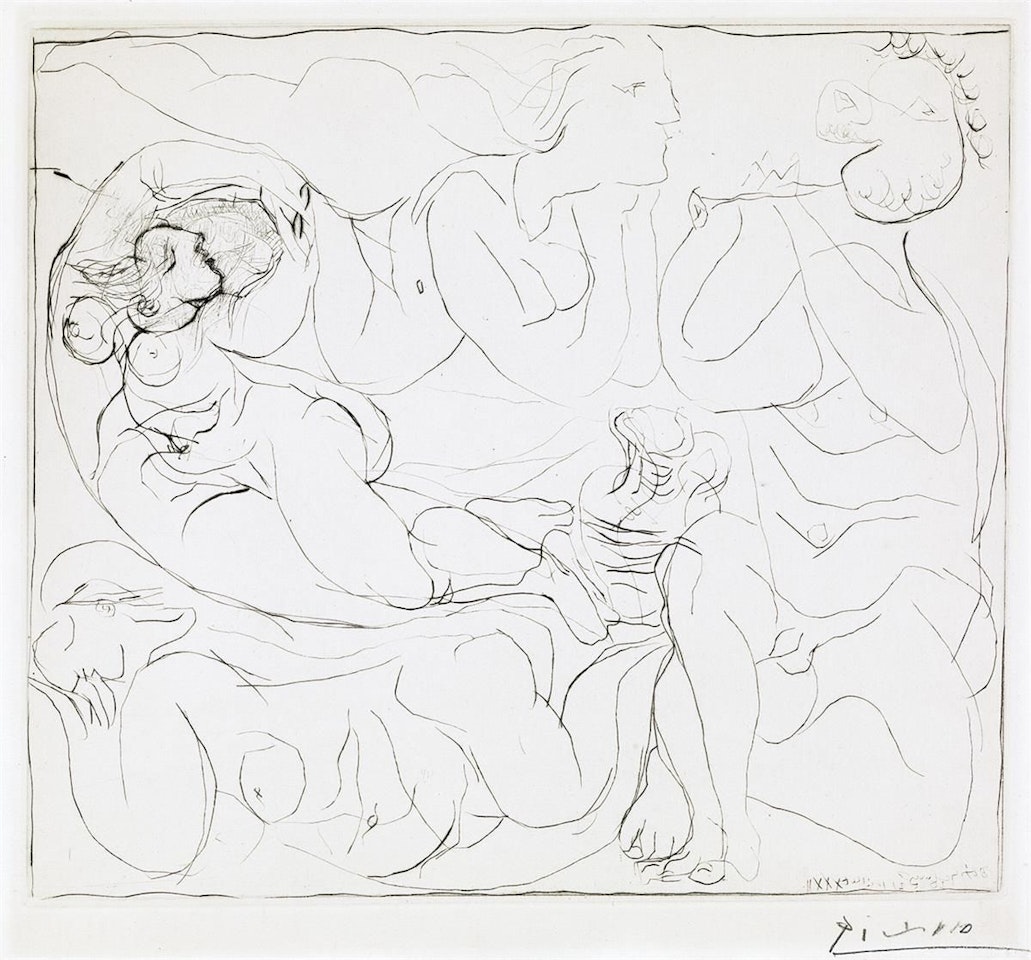 Flûtiste Et Trois Femmes Nues by Pablo Picasso