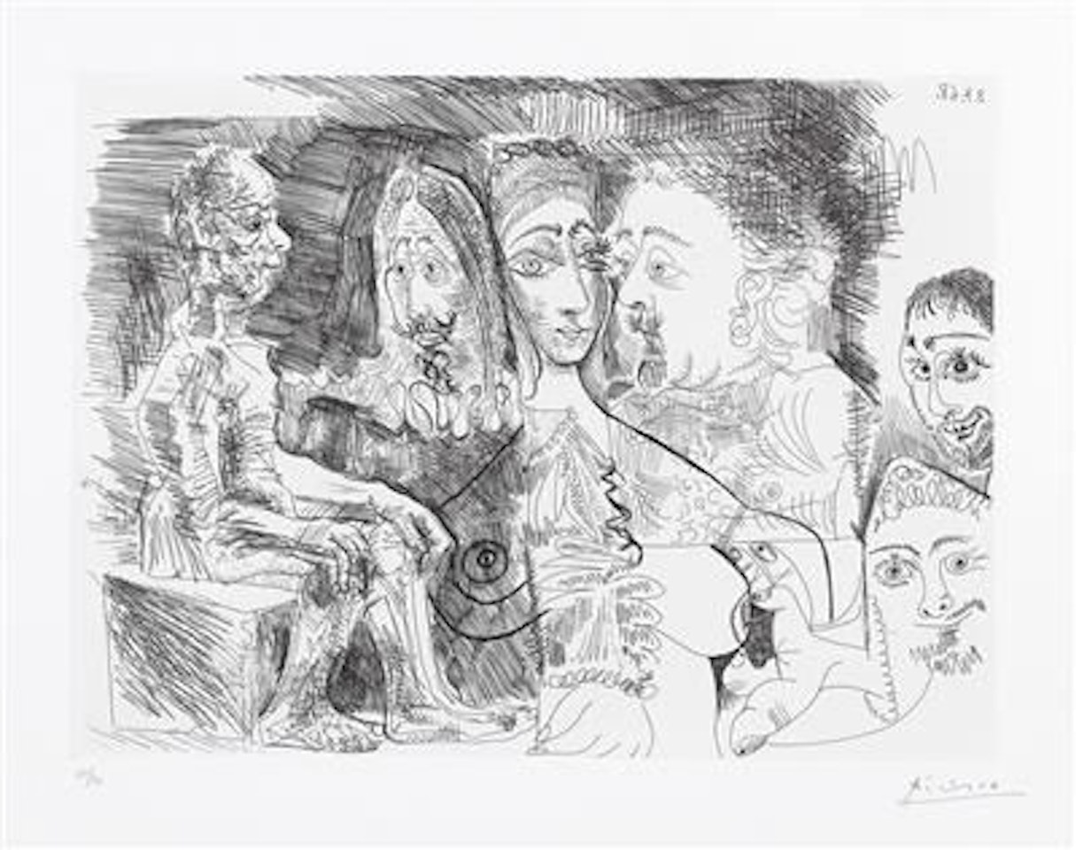 Vieillard fantasmant: Courtisan Avec of the Hommes en Costumes Rembrandtesque by Pablo Picasso