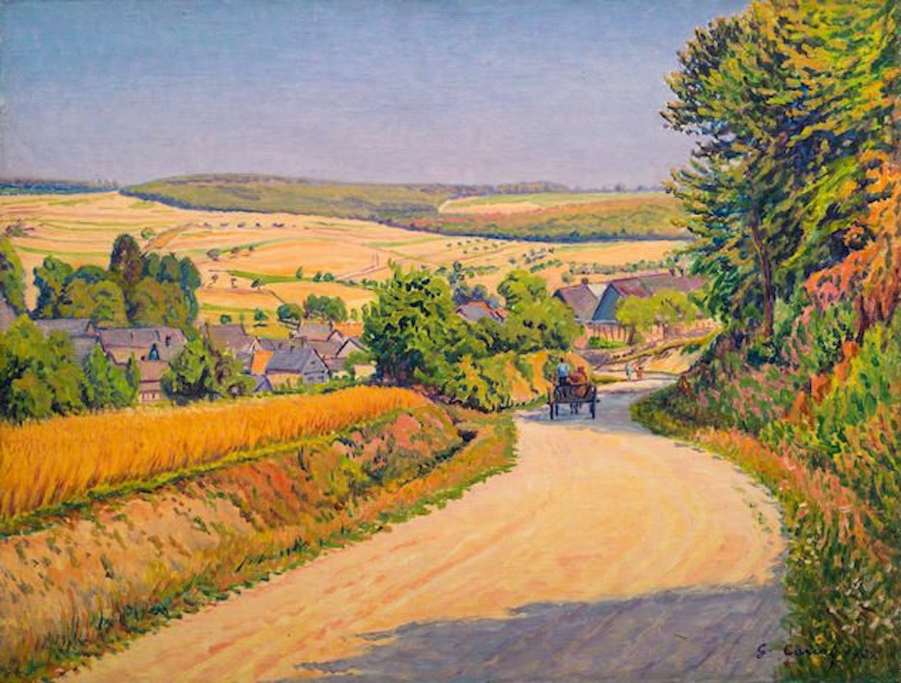 Charrette sur le chemin fleuri by Gustave Cariot