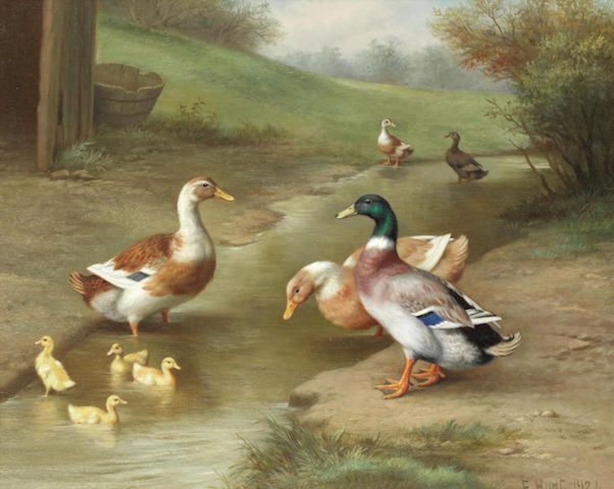 A family of ducks at the stream by Edgar Hunt