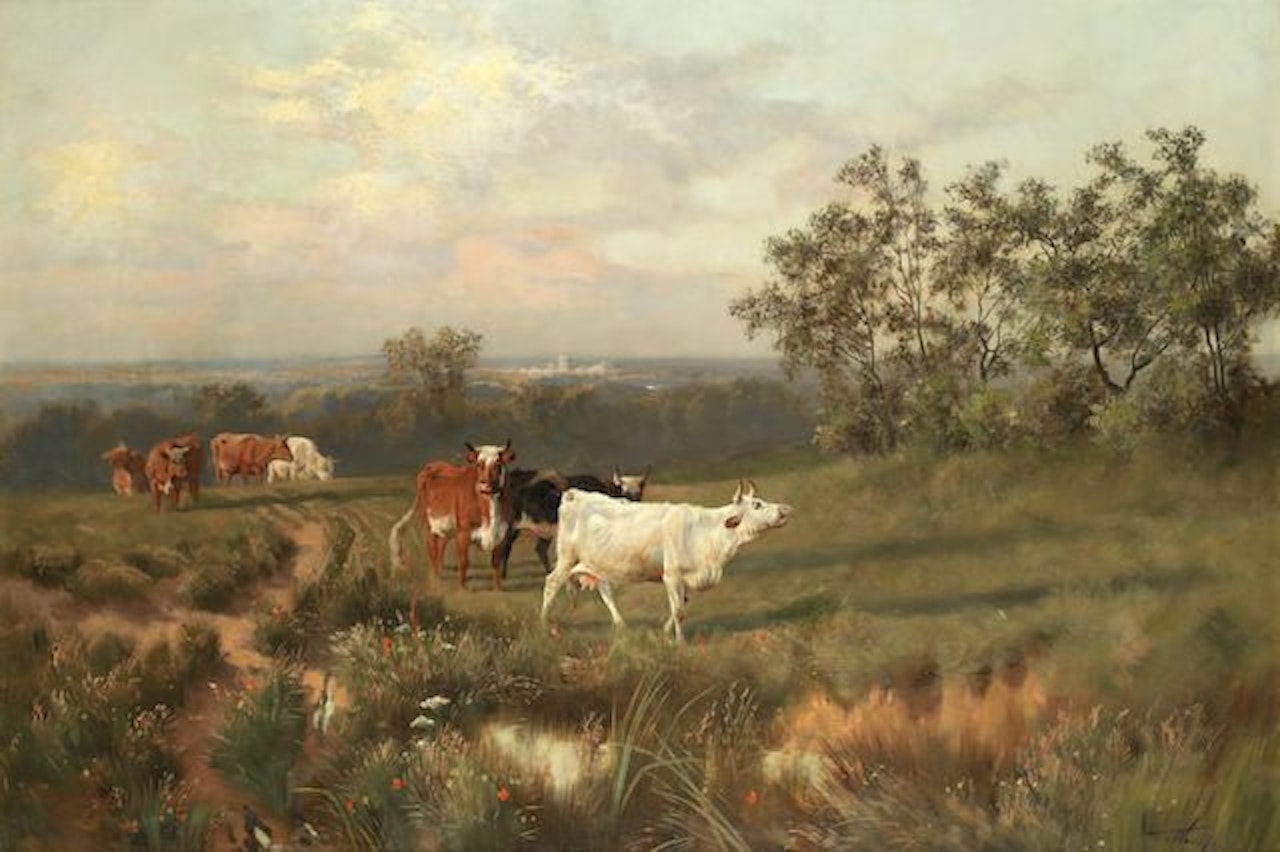 Cattle grazing with Windsor castle in the distance by Arthur Wardle