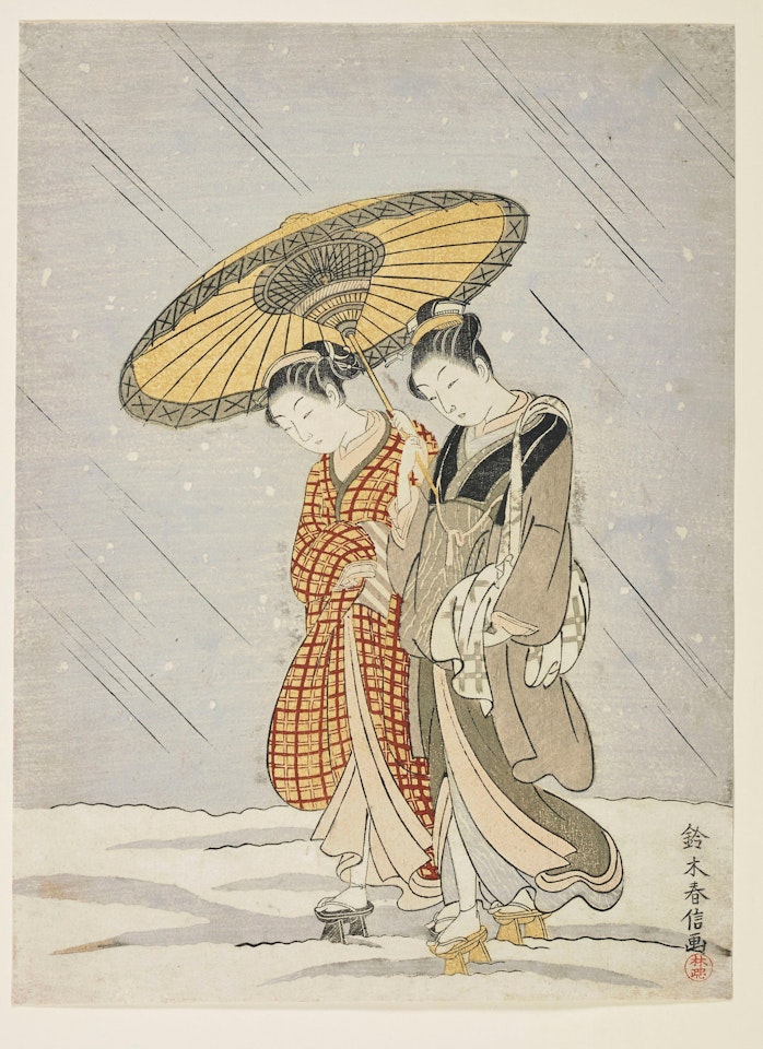 Deux Femmes Sous La Neige by Suzuki Harunobu